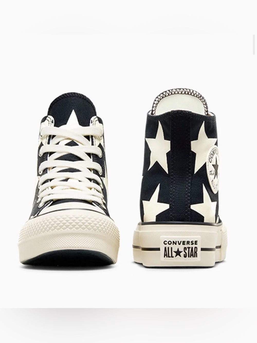 Converse ALL STAR LIFT High Top Sneakers Black & Cream Star Pattern Platform 7.5 - Picture 4 of 14